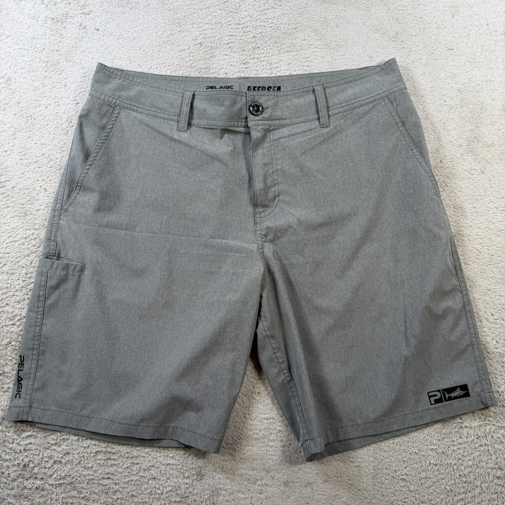 Pelagic Shorts Mens 36 Grey Deep Sea Hybrid Fishing Stretch Swim Performance